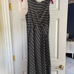 LOFT Black and White Striped Midi Dress